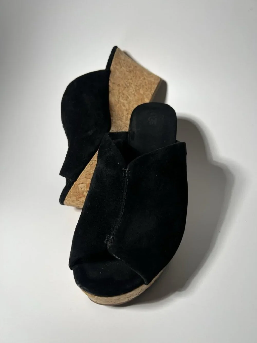UGG Dominique Black Suede Cork Wedge Platform Slide Sandals Women’s 8.5